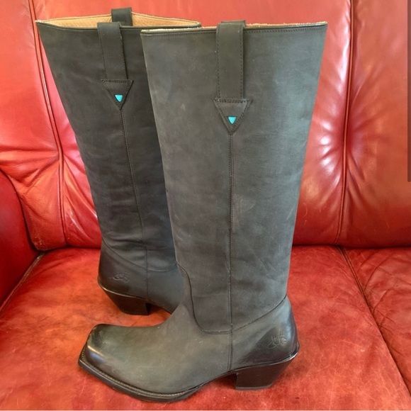 JOHN FLUEVOG Matt Black Square Toe Boots (Cowboy) - W11, M9 - Picture 2 of 15